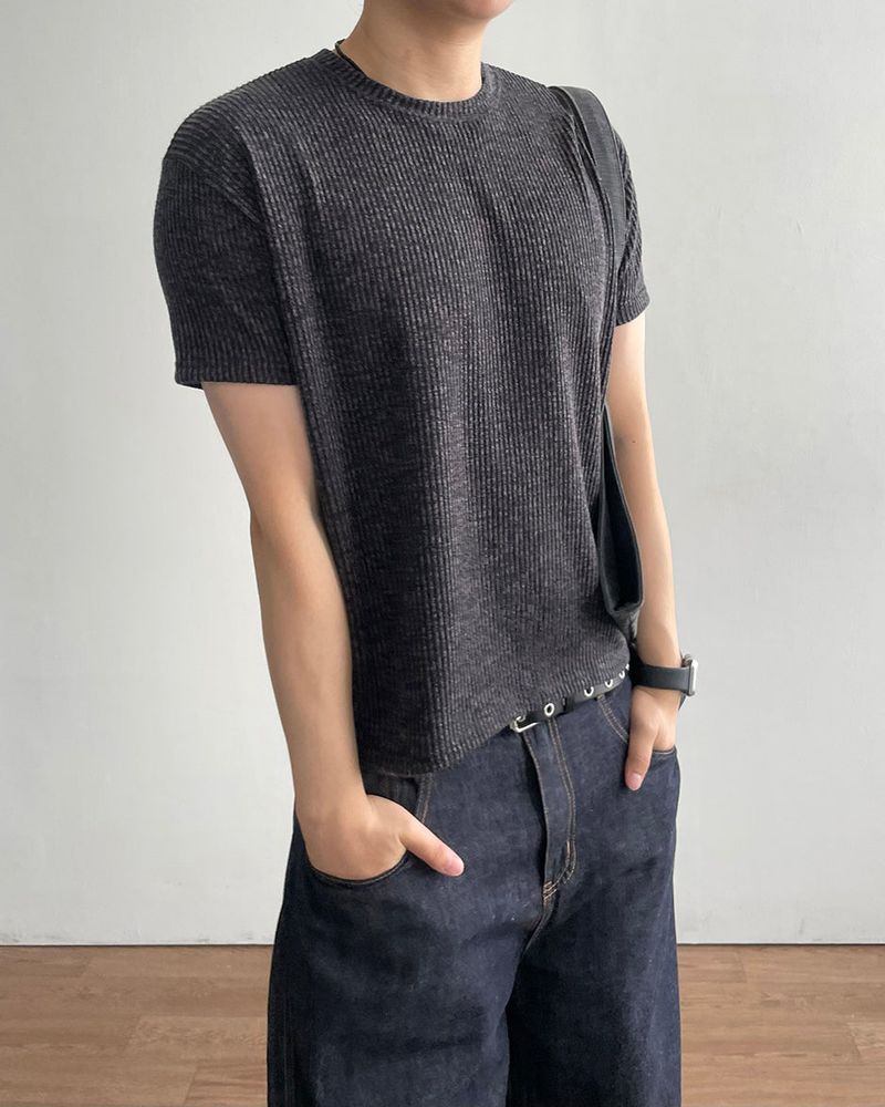 Ribbed Two-Tone Muscle Fit Short Sleeve