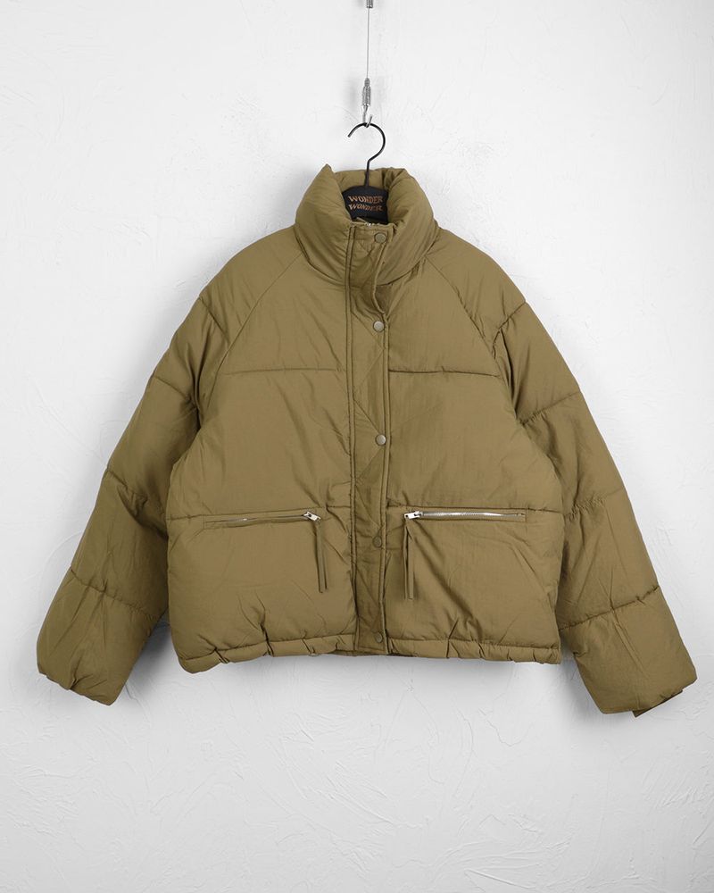 Sizen zipper pocket collar short padded coat