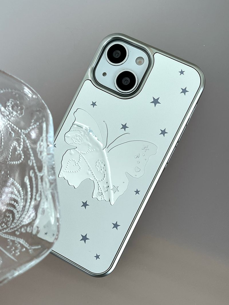 [MADE] Butterfly Mirror Case • White • Mirror Silver Bumper Case