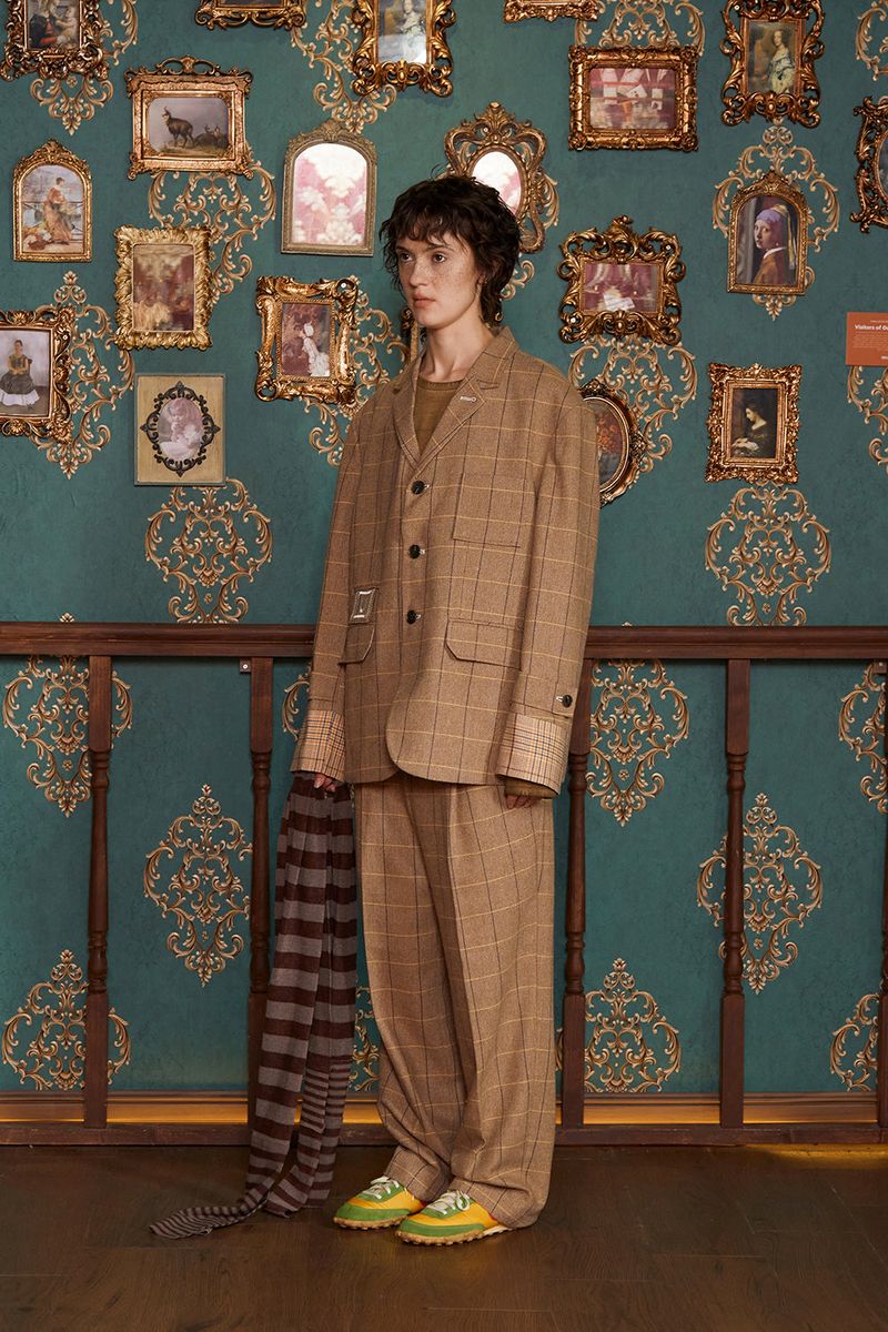 WOOL CHECK SLACKS / BEIGE