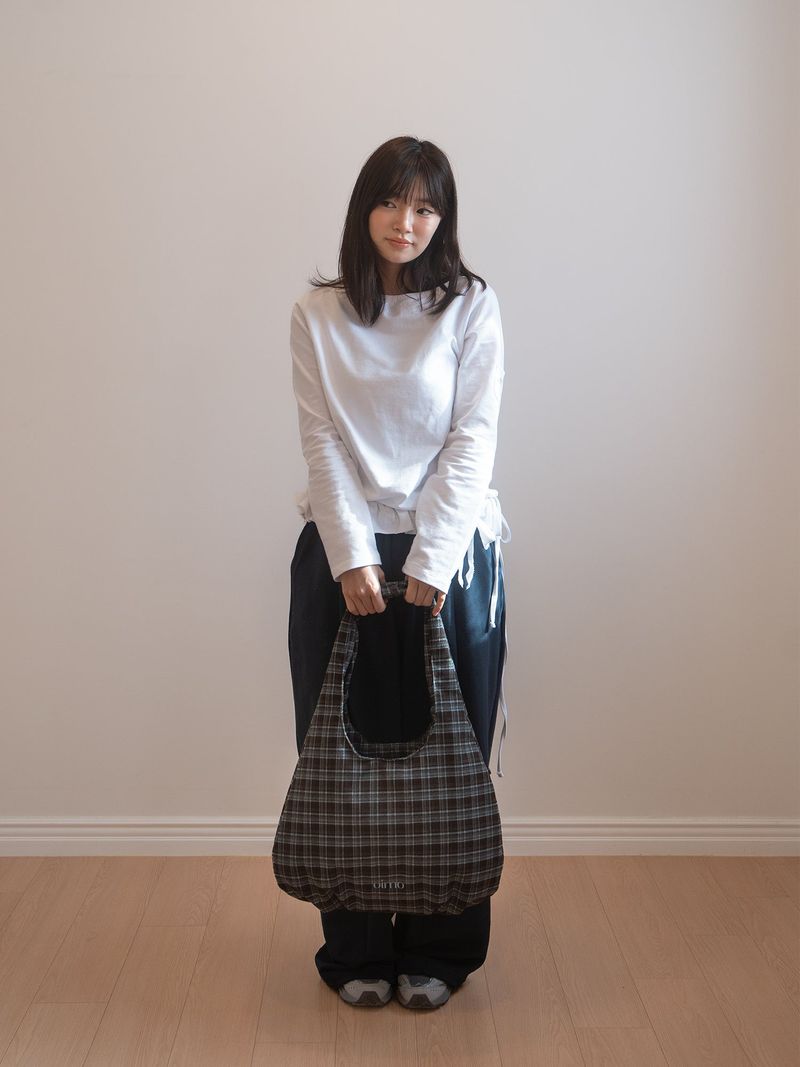 Check Padded Hobo Bag - Brown / Blue