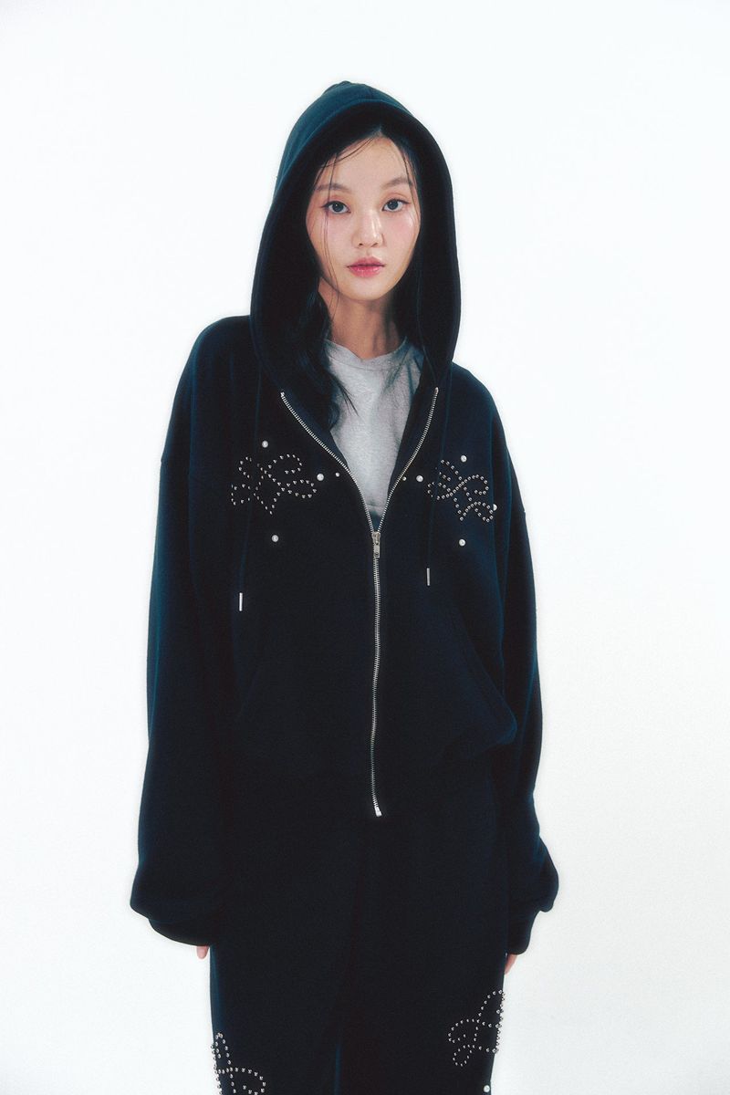 Pearl Hoodie Zip-Up Black