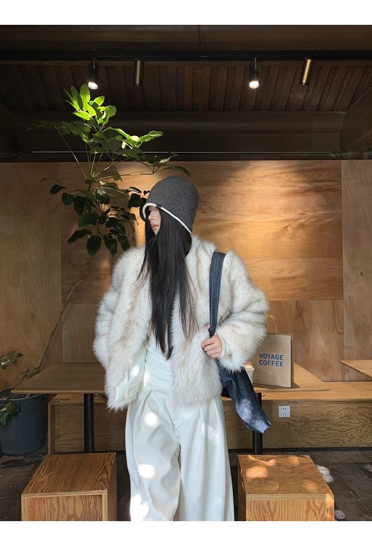 Snow Fox No Collar Fur Jacket