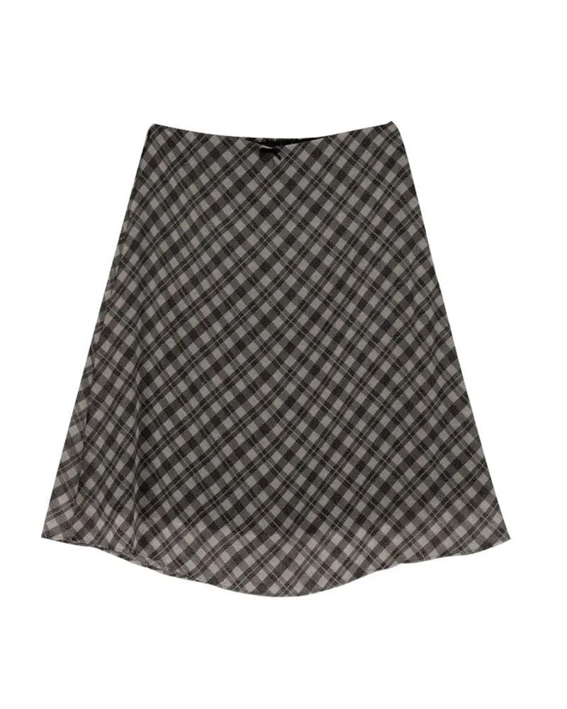 Chiffon check midi skirt (2color)