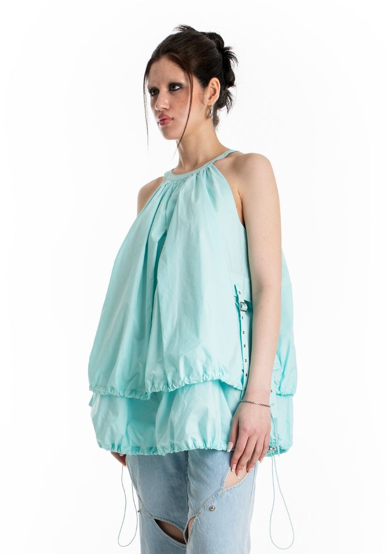 POCKET BALLOON MINI DRESS (AQUA)