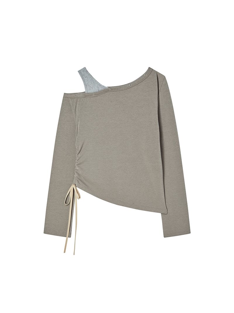 EYELET OFF SHOULDER L/S SAND