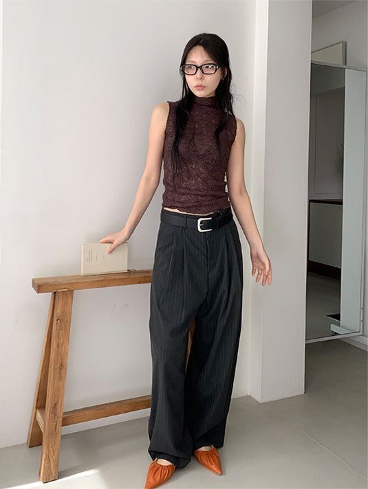 FLOWER LACE HALF-NECK SLEEVELESS (3C)