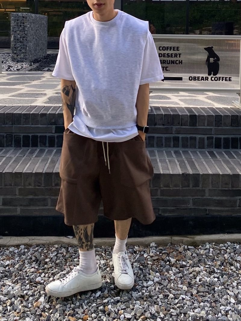 Double solid pocket half pants 3C