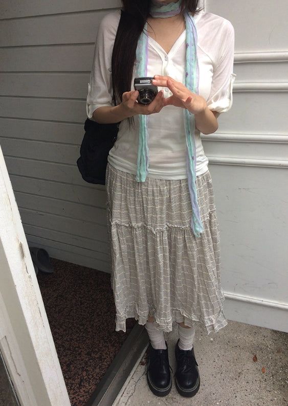 Saego Frill Check Midi Skirt