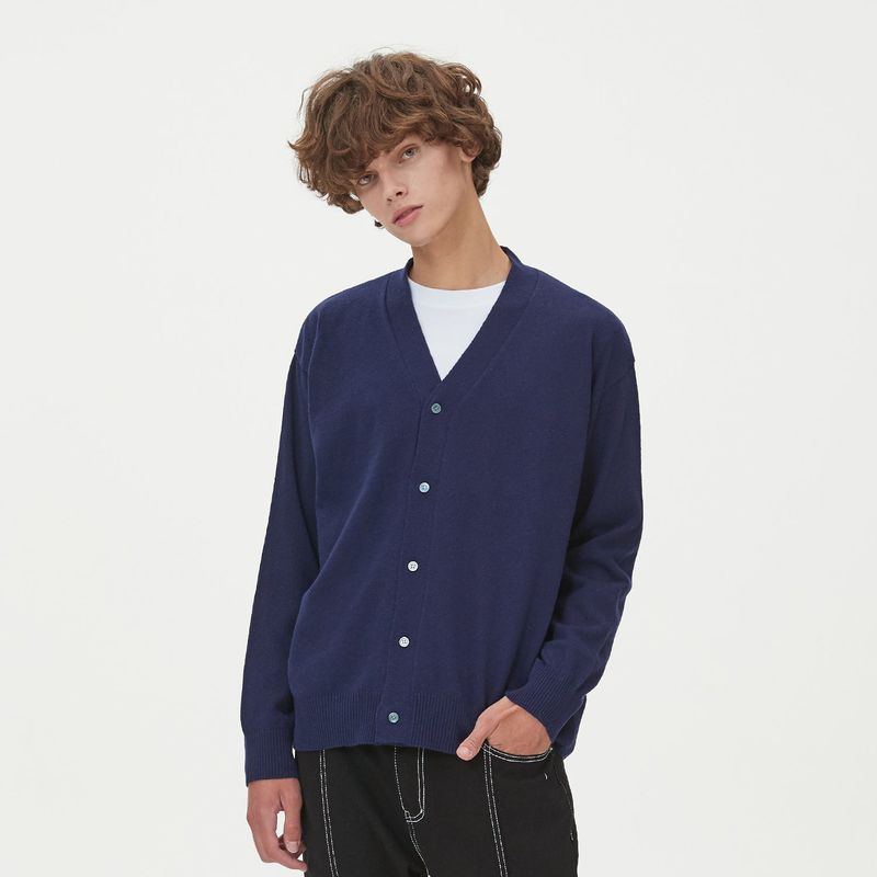 LAMBSWOOL V NECK CARDIGAN_NAVY
