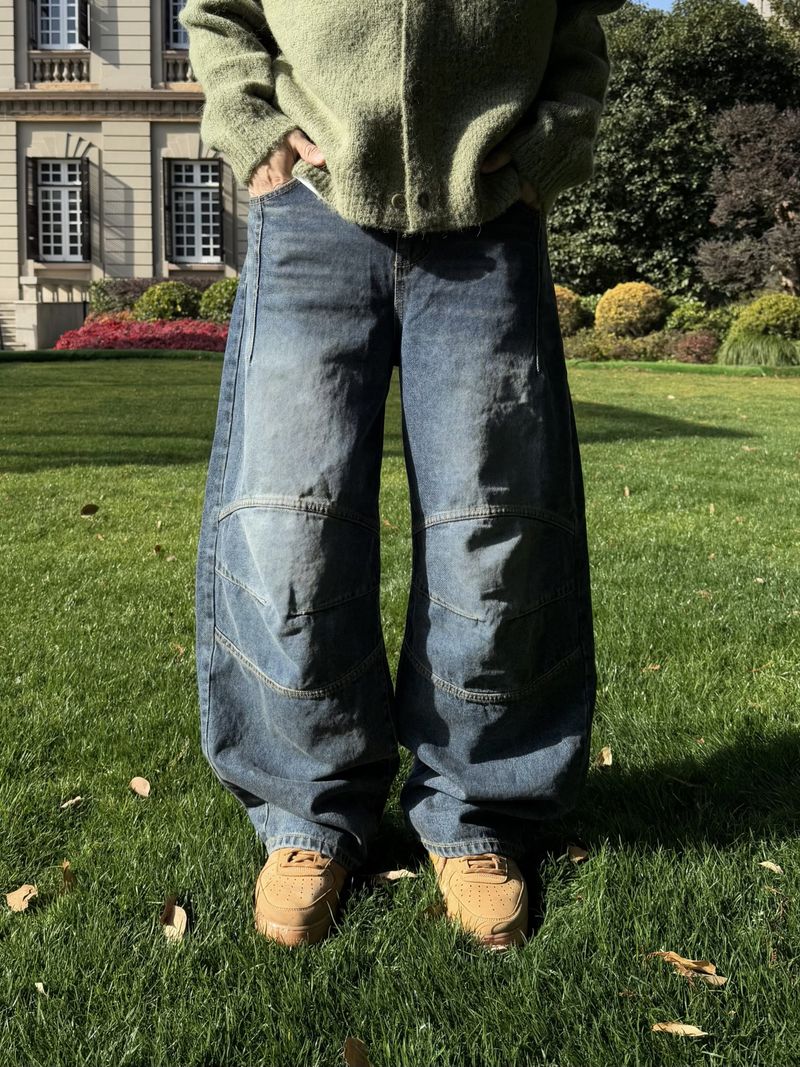STITCH BIKER CURVED WIDE DENIM