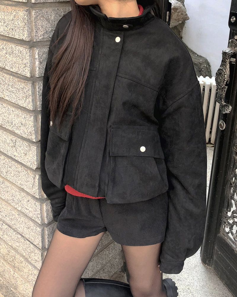 Rinu Shearling-lined High-neck Suede Jacket