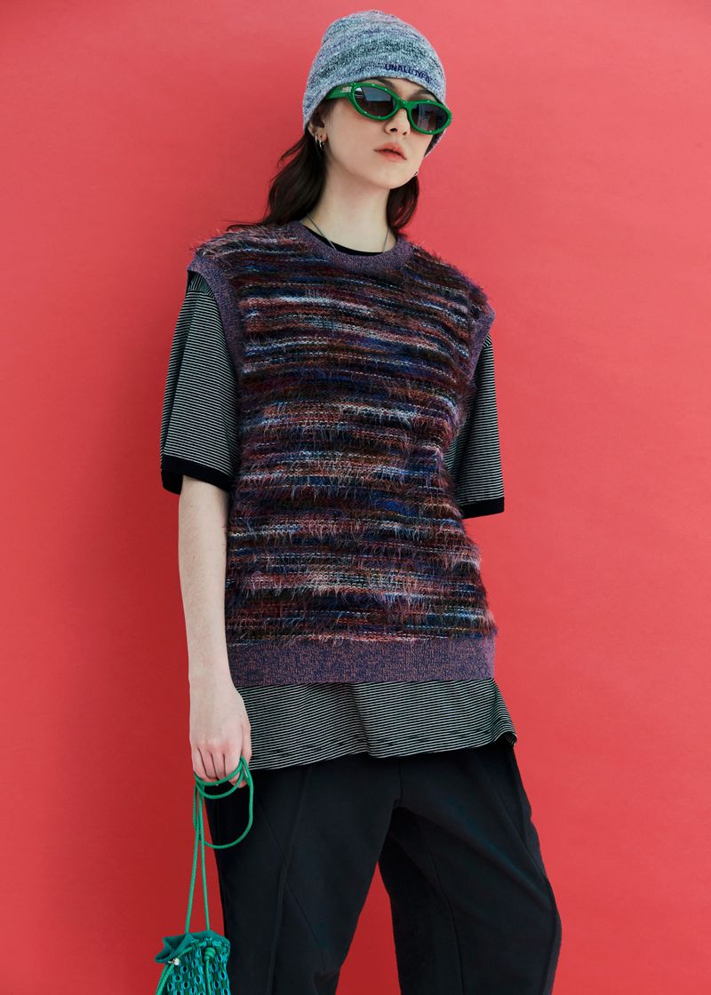 FUR KNIT VEST / PURPLE