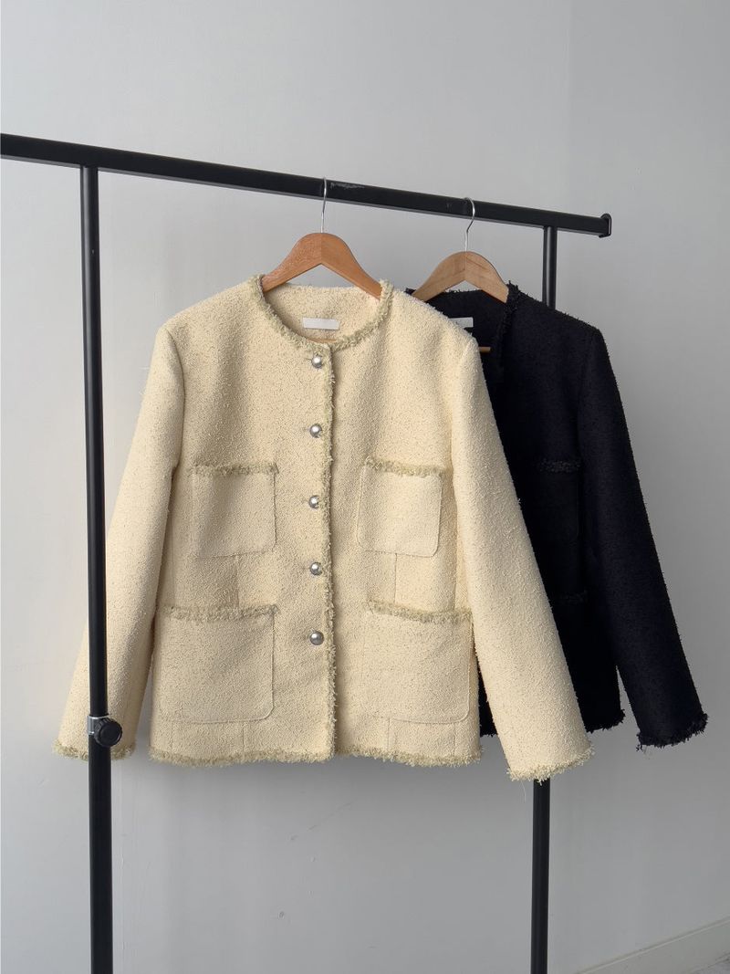 Pocket Fringe Half Tweed Jacket