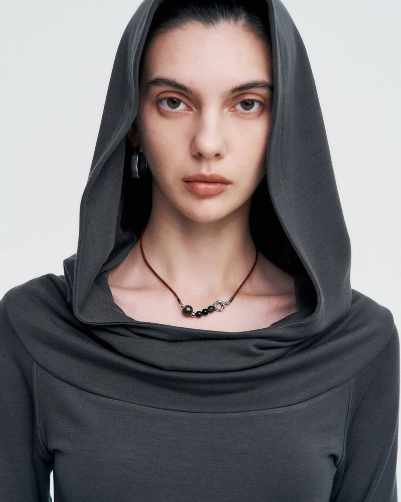 Stone Combi Necklace - Tigers Eye Loop _ BROWN