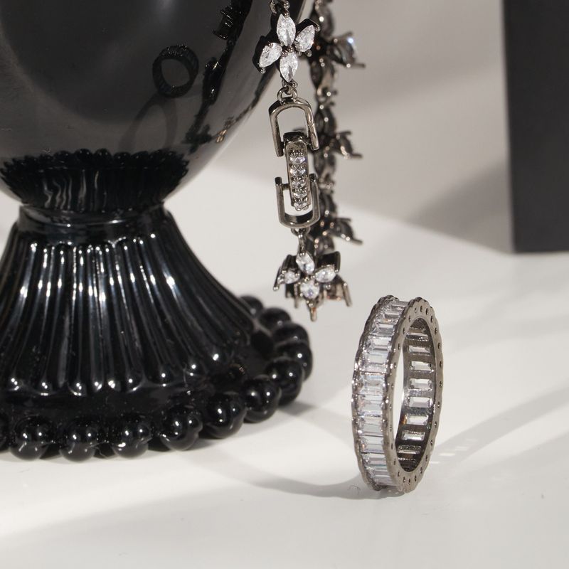 Baguette Clear Ring (black silver)