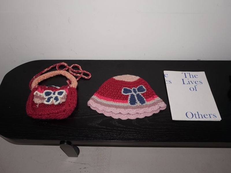 Hot Pink Knit Flower Bunk Hat & Bag Set