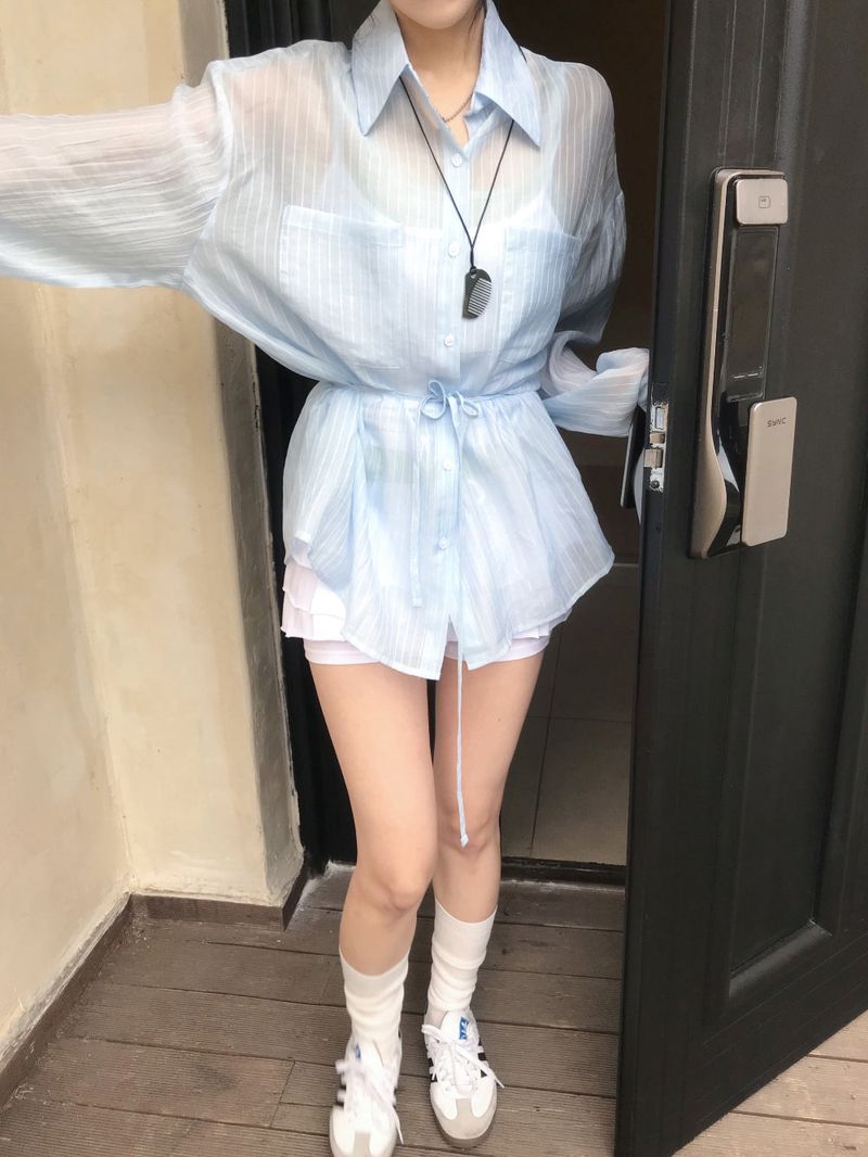 Back Note Back Strap Oversized Long Sleeve Shirt