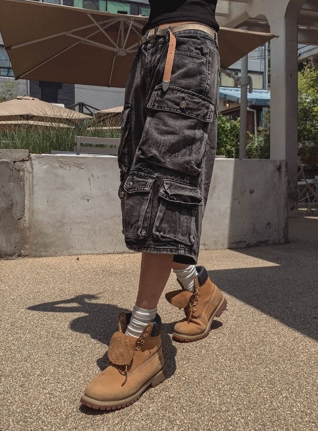 Super Pocket Cargo Half Denim Pants