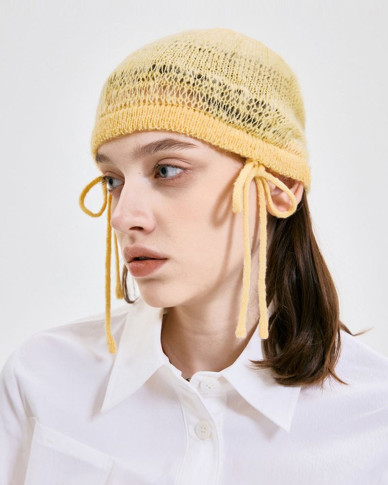 Ribbon Tied Beanie _ YELLOW