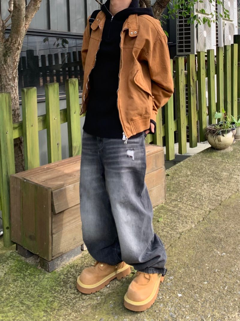 Rib Hood Half Zip-Up Knit
