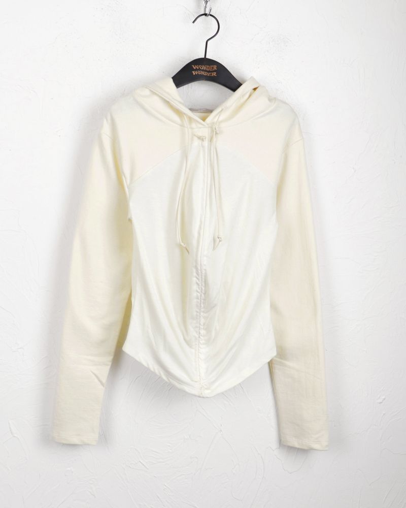パッキングカラーマッチングシャーリングストラップフード付きTシャツ