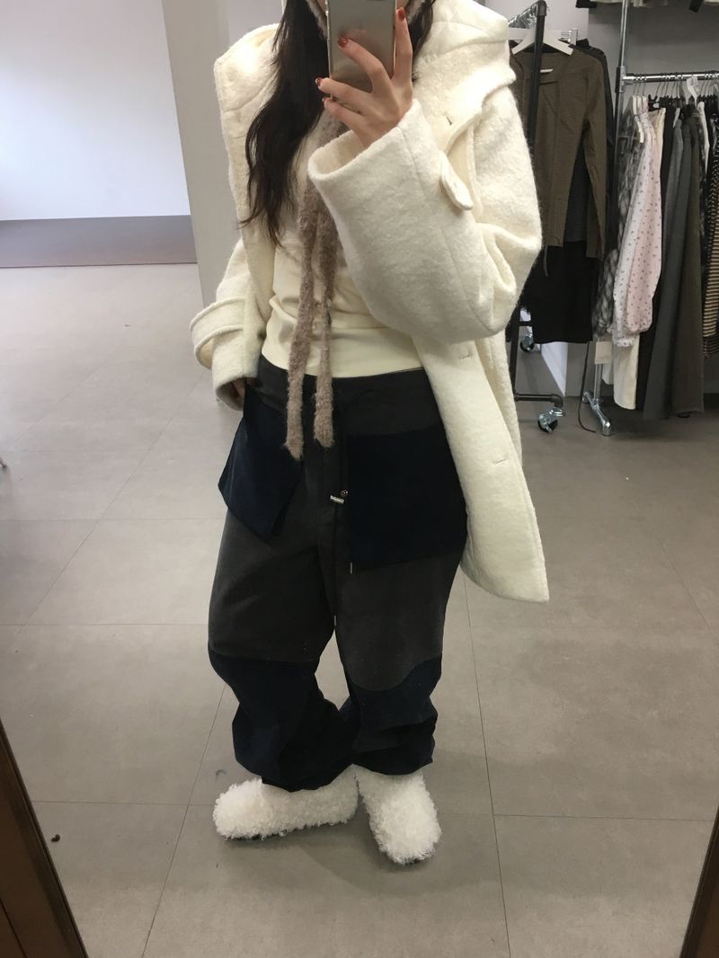[MD Pick]Fine wool hooded half coat (2color)