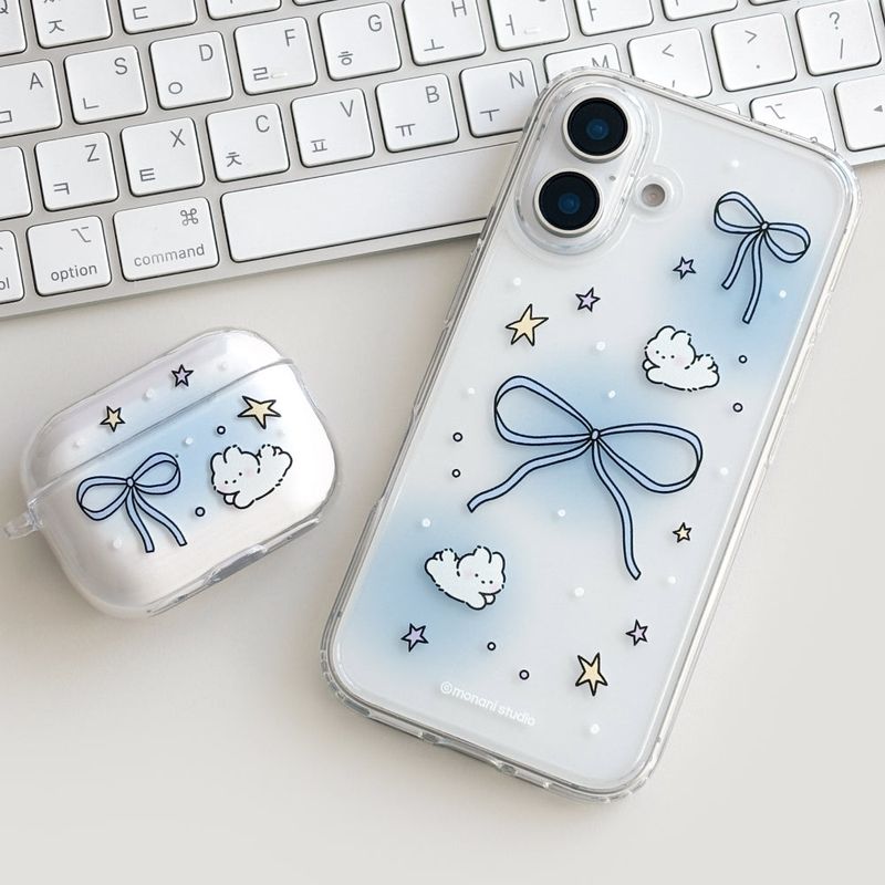 [Gel-hard] Ribbon rabbit Phone case(Blue) (only case)