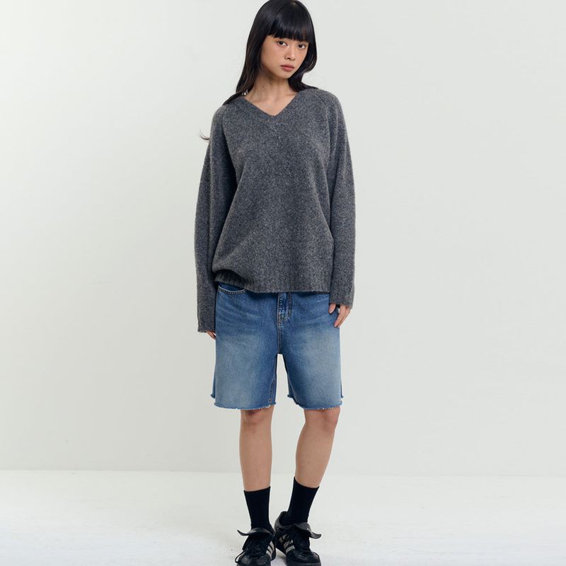 Soft Brushed V-Neck Knit Charcoal