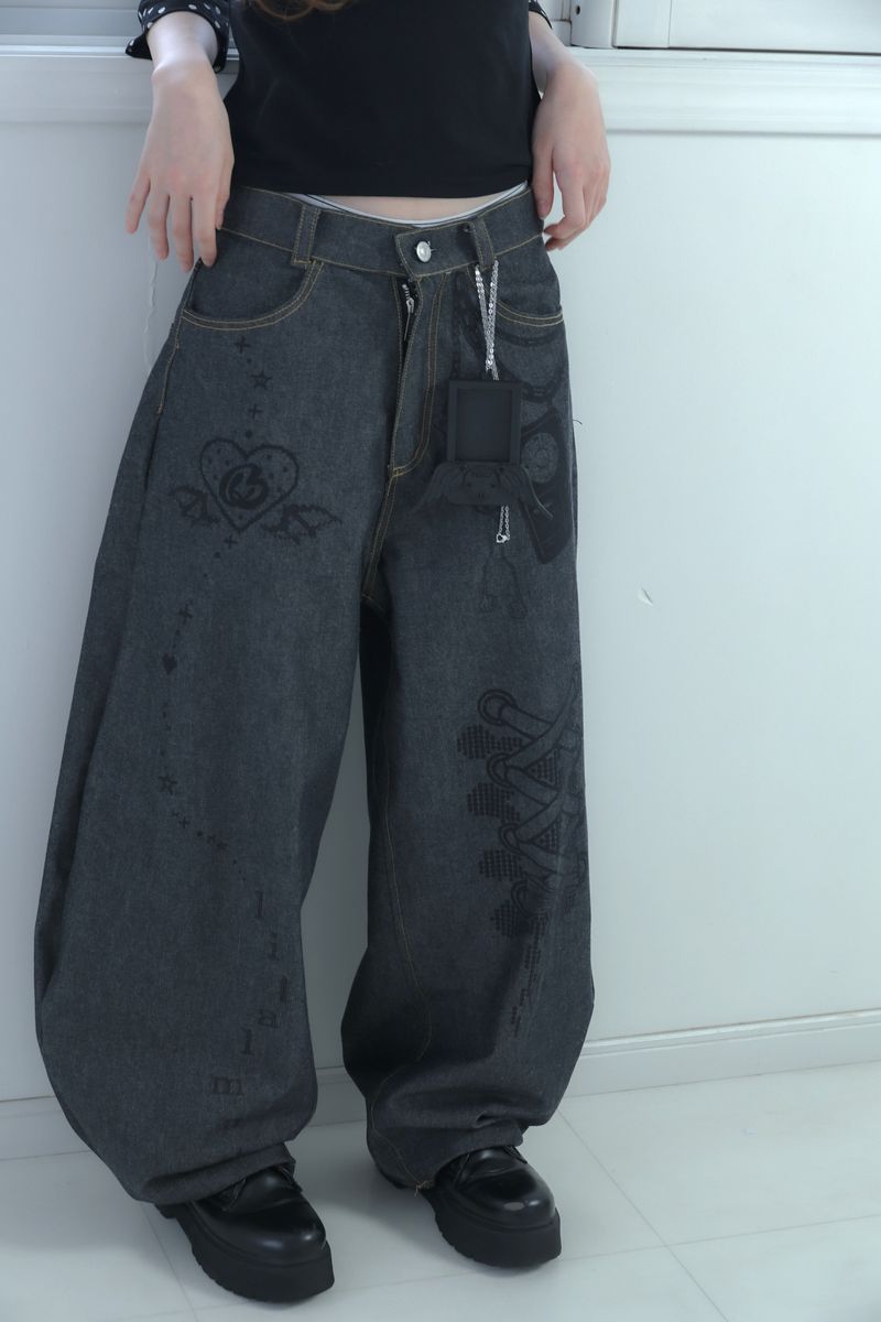 3Dpixel print denim(black)