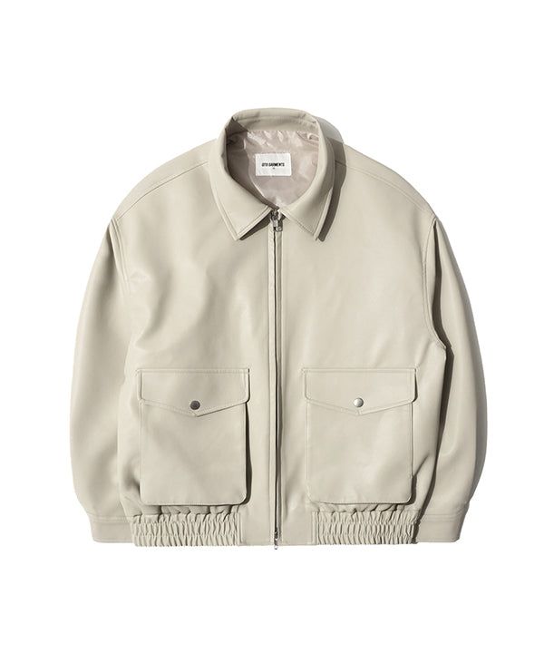 QT8 GARMENTS（キューティーエイトガーメント）の「RG Synthetic Leather Pocket Jacket (Cream)（Jackets/Outerwear）」
