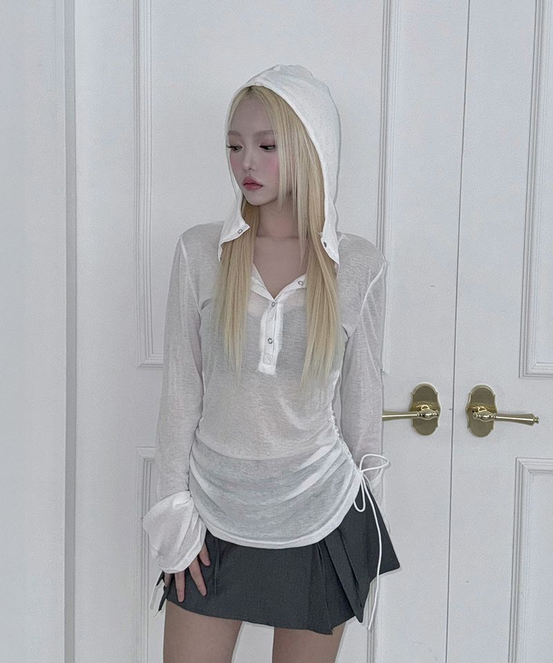 meego(ミーゴ)の「Shirring Hoodie Top (2colors)(Tops)」