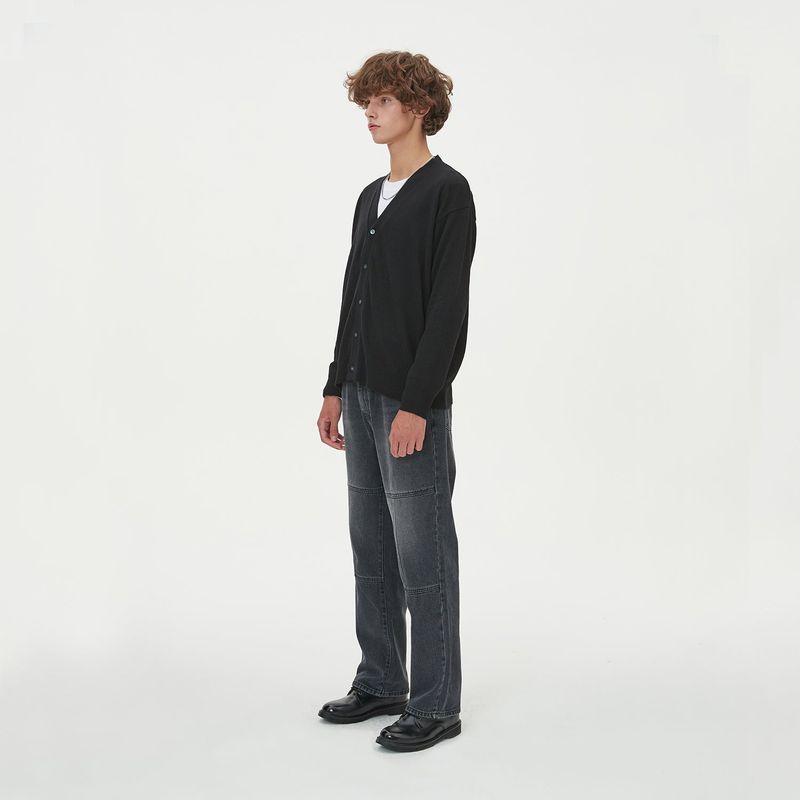 LAMBSWOOL V NECK CARDIGAN_BLACK