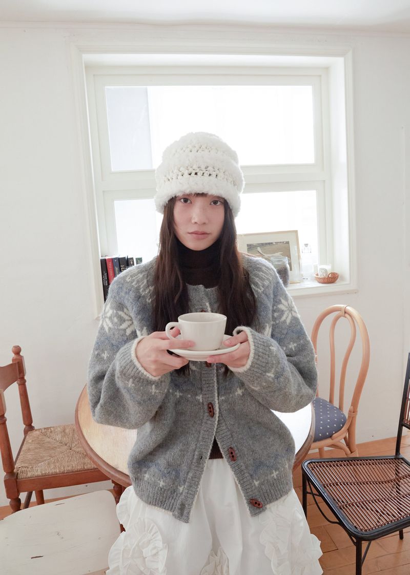 Stripe Fur Beanie - Cream