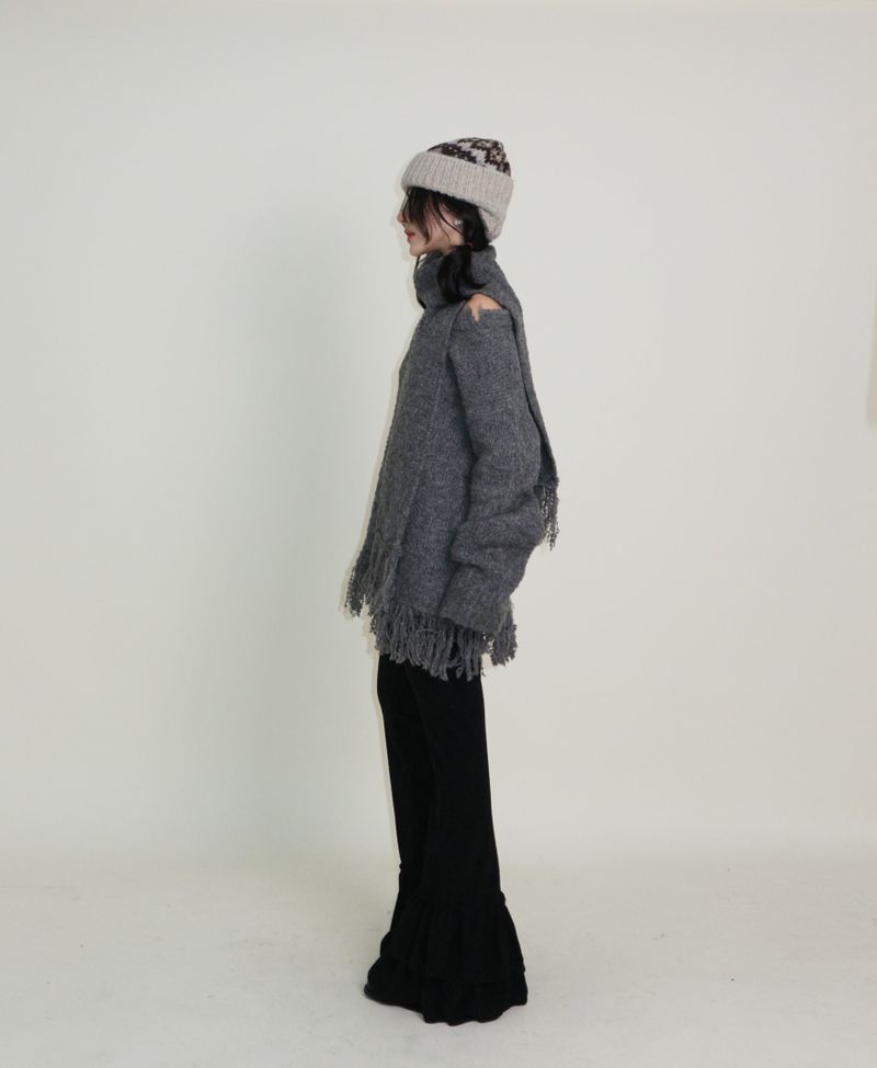 Puddle Demoor Tester Damage Long-Sleeved Knitwear Dress (Muffler Set)
