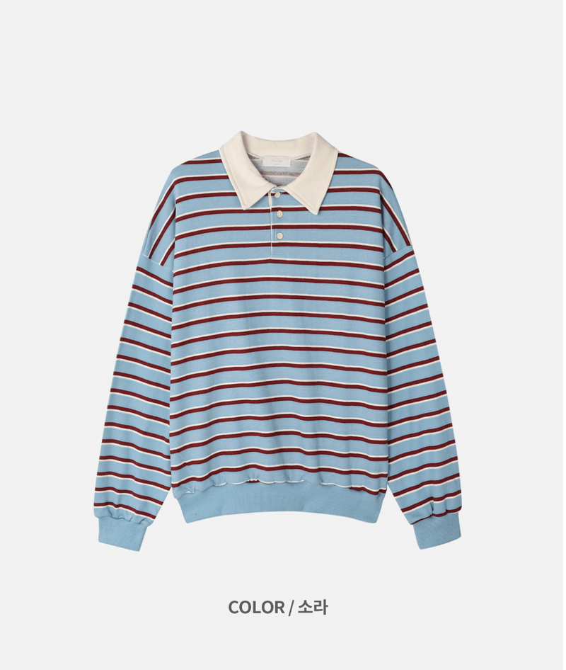 Sweat collar striped sweatshirt