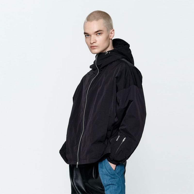 Crinkle Hood Wind Jumper Black