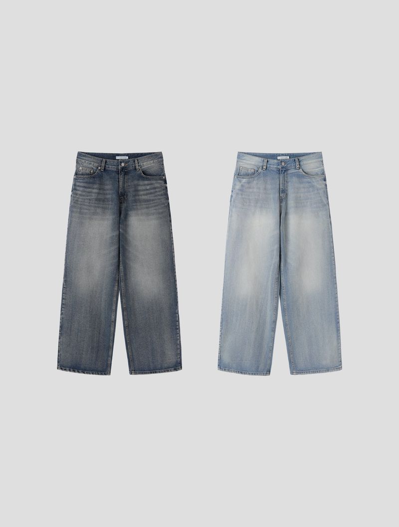 Double back pocket embossed denim pants