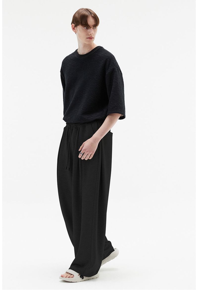 deep four tuck flow banding pants black