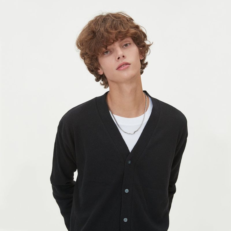 LAMBSWOOL V NECK CARDIGAN_BLACK