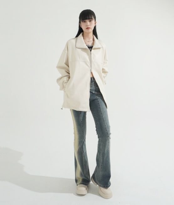 2Way Zip-up Balloon String Leather Jacket