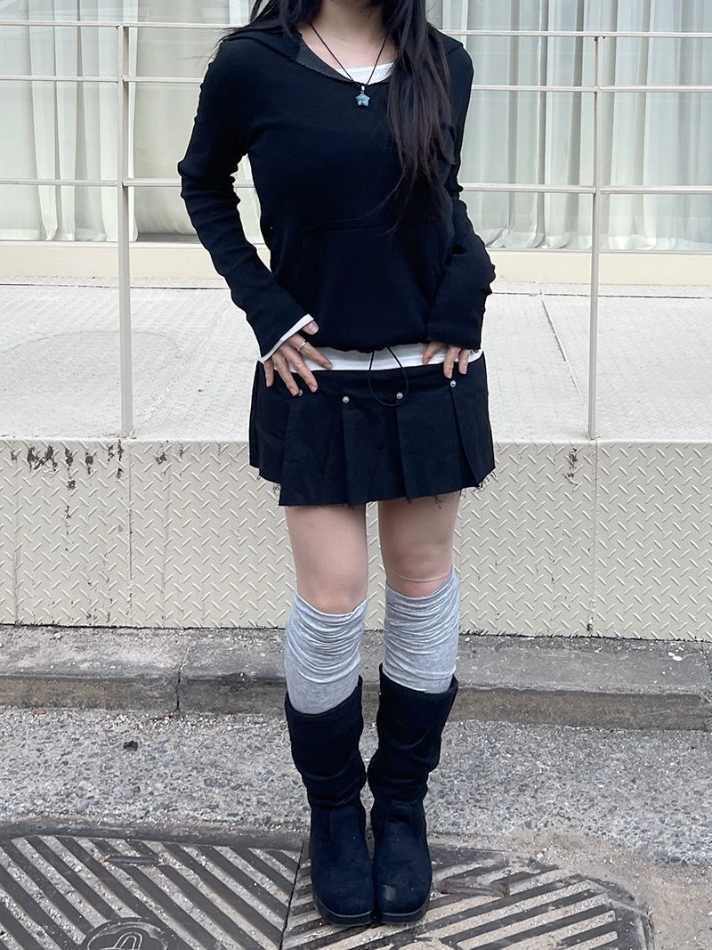 Chunky Damage Button Skirt Pants
