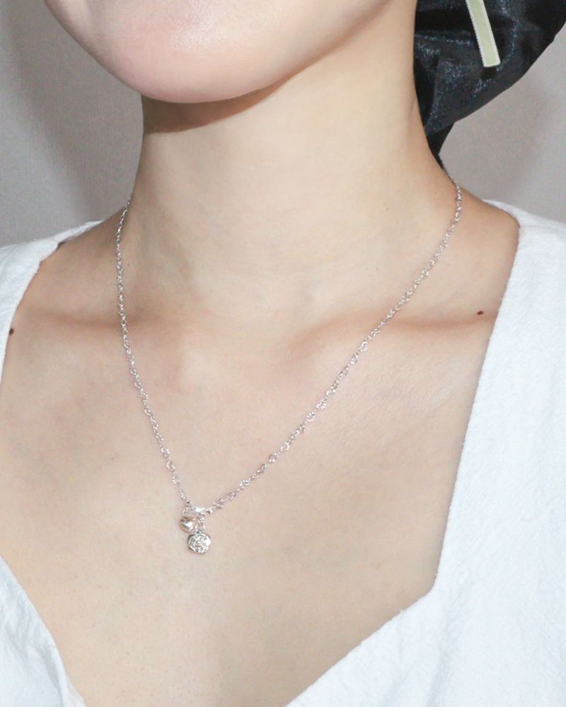 [MADE] lovely rose. rose heart chain necklace