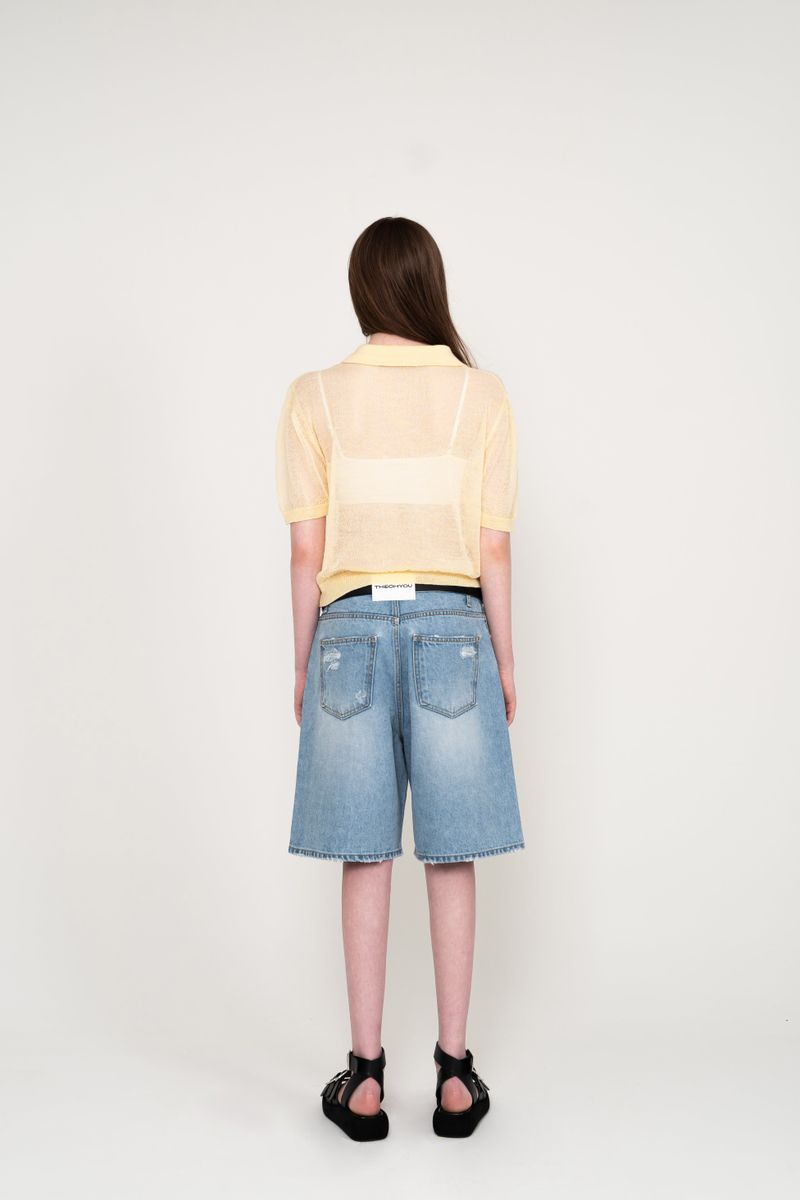 SEE-THROUGH COLLAR HALF KNIT (LEMON)