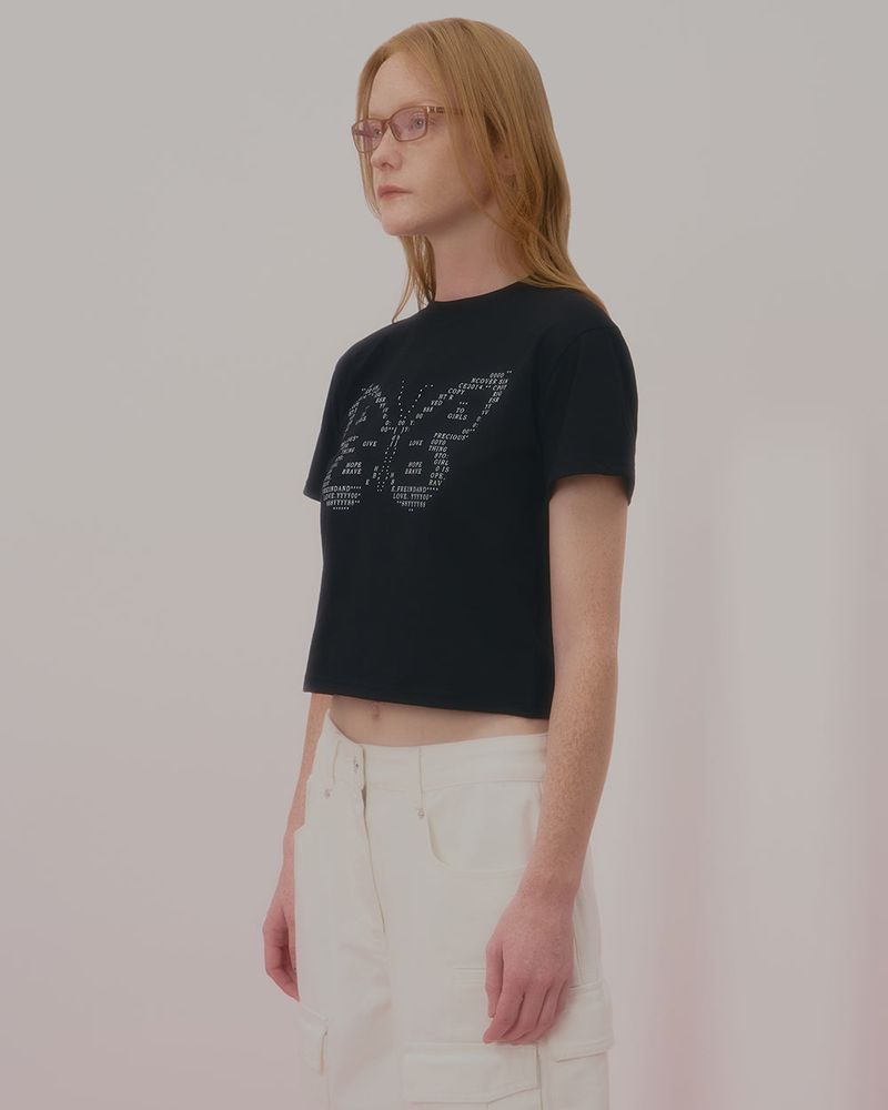 TEXT BUTTERFLY CROP TSHIRT-BLACK