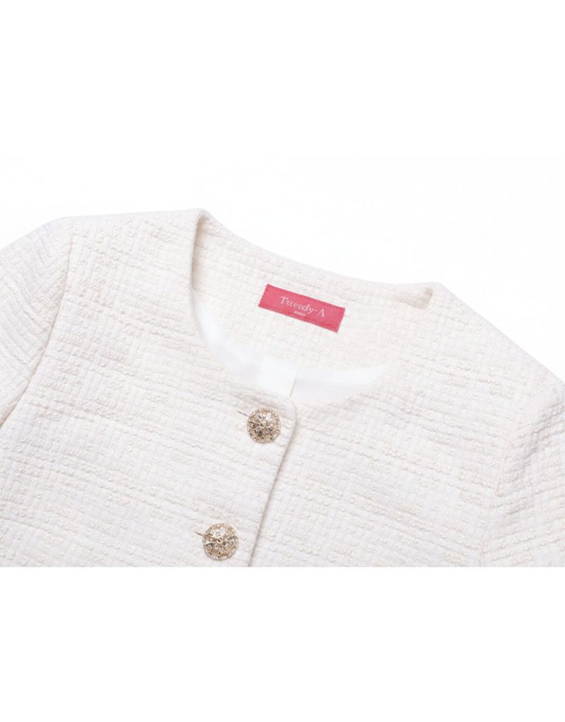 Basic Round neck Tweed Setup Ivory