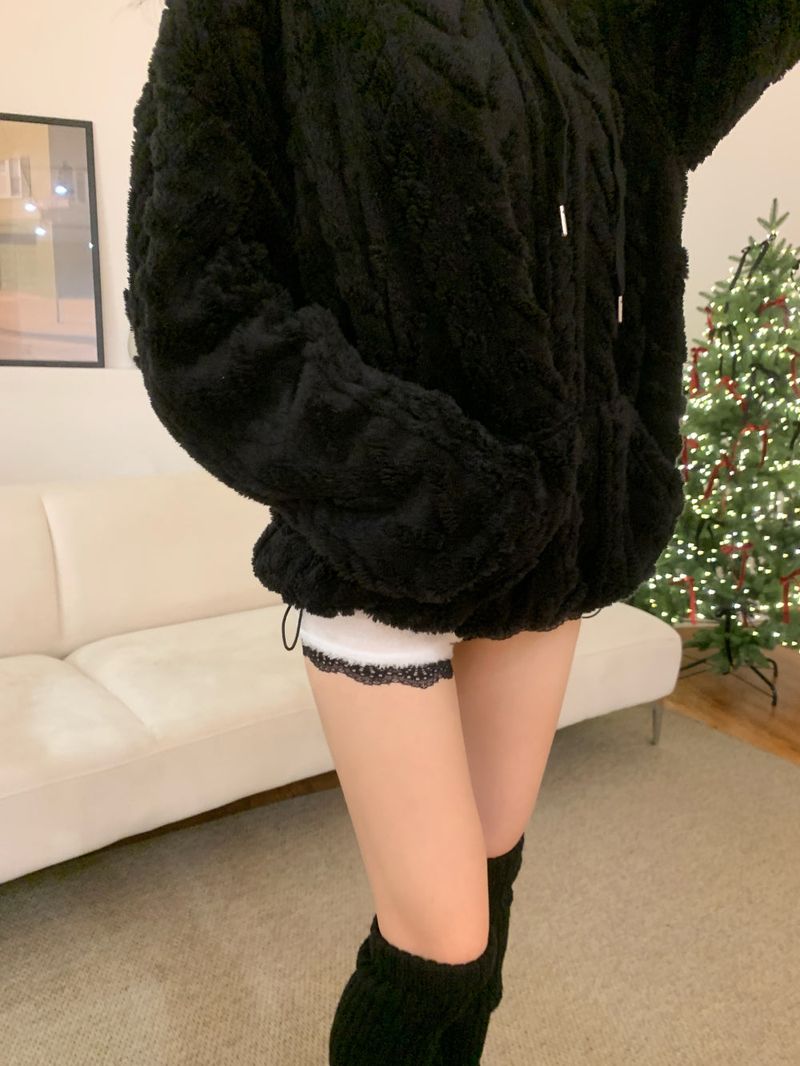 Fluff Fur Lace Ribbon Mini shorts