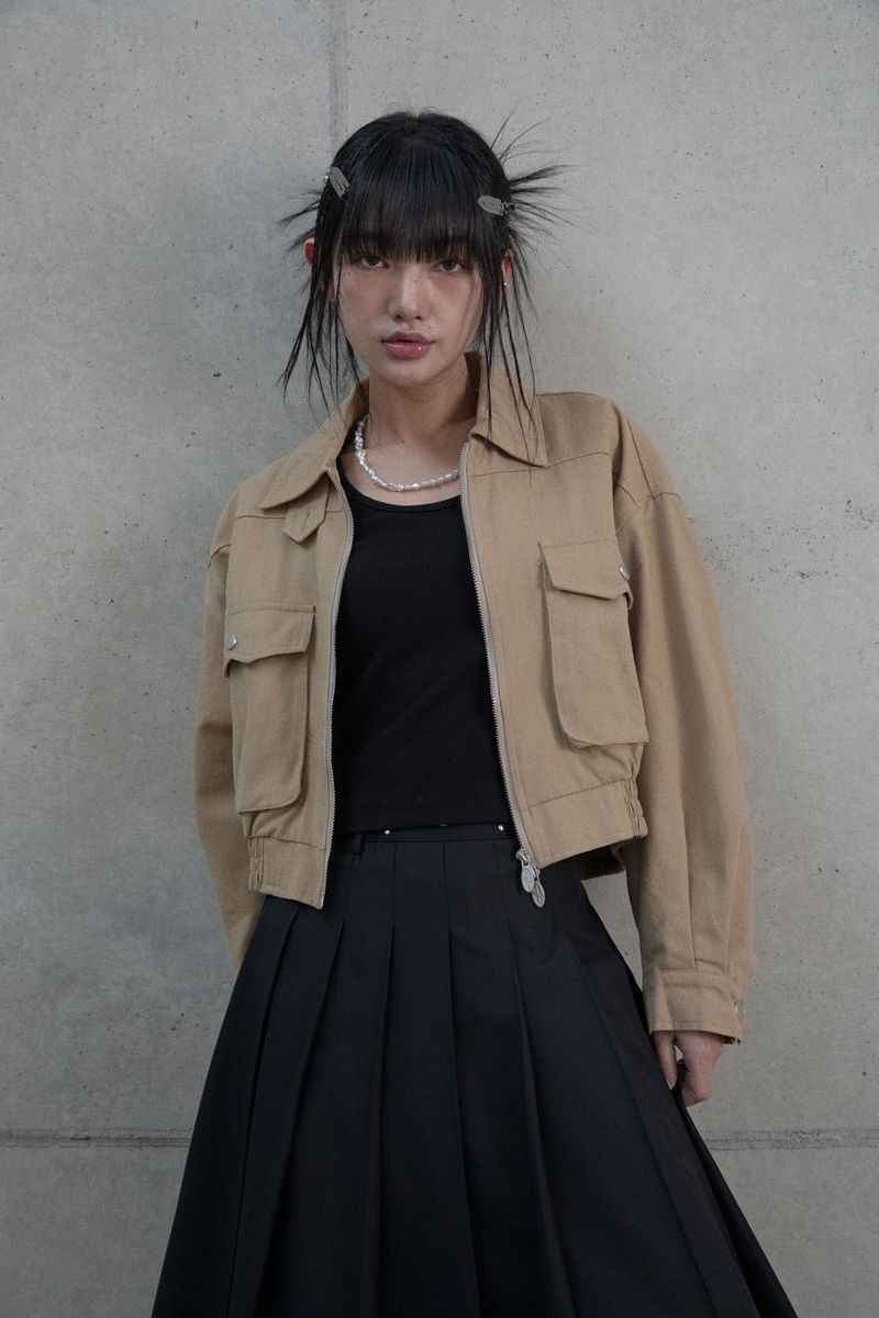 (W) Short cotton Harrington jacket