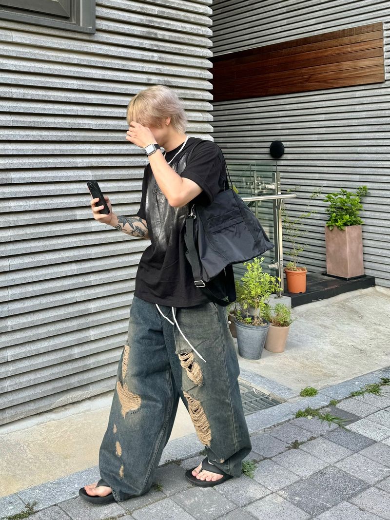 Western Vintage Destroyed Denim Balloon Pants