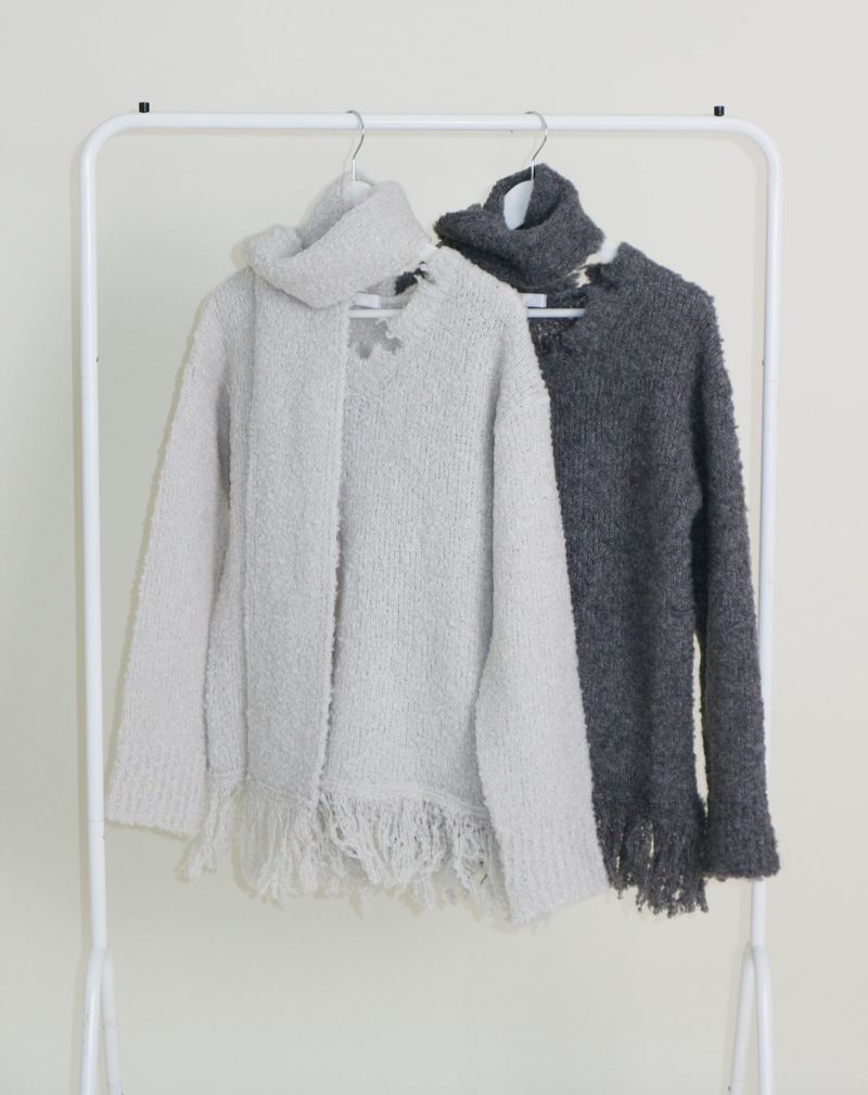Puddle Demoor Tester Damage Long-Sleeved Knitwear Dress (Muffler Set)